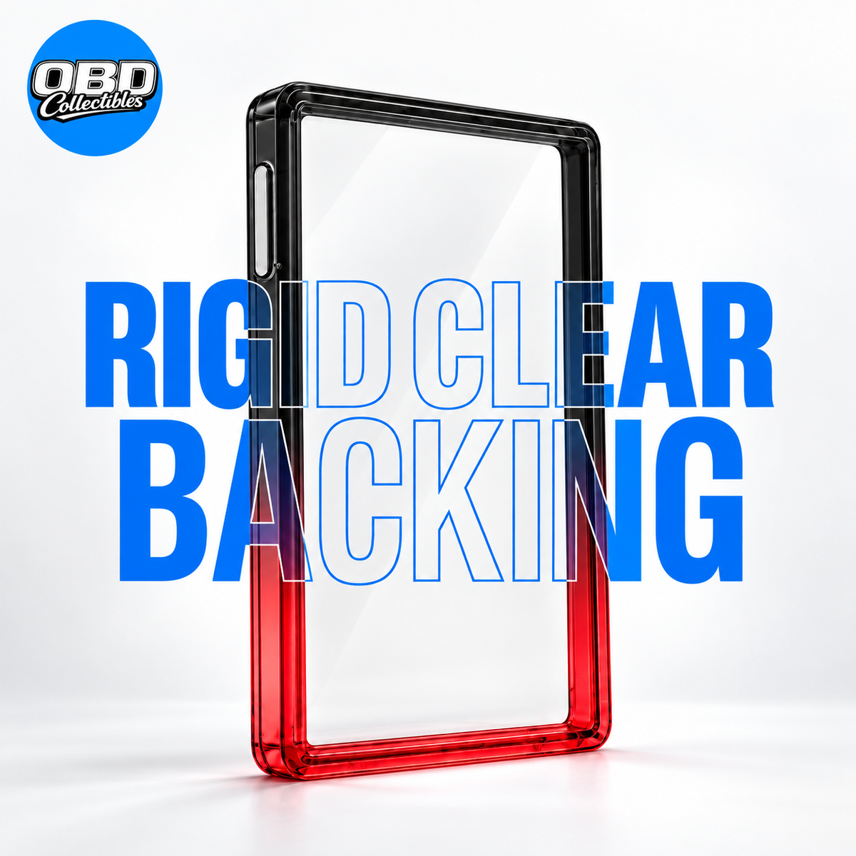 Black to red gradient PSA slab protector showing its rigid clear backing