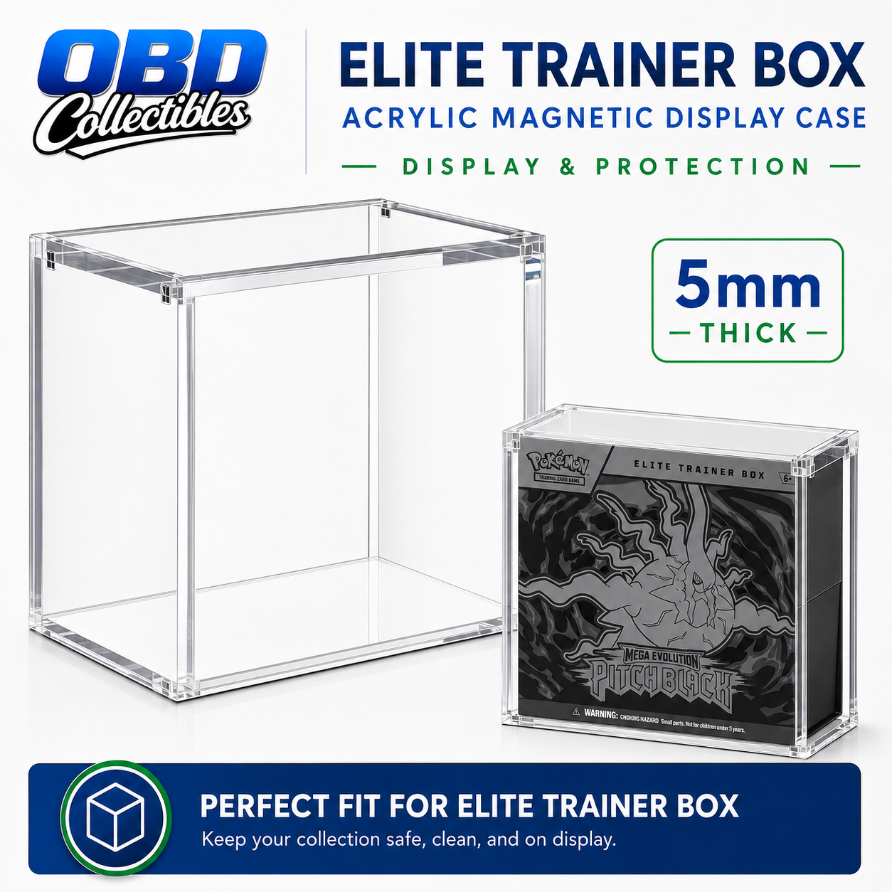 Premium 5mm Acrylic ETB Display Case – Magnetic Pokémon Elite Trainer Box Protector