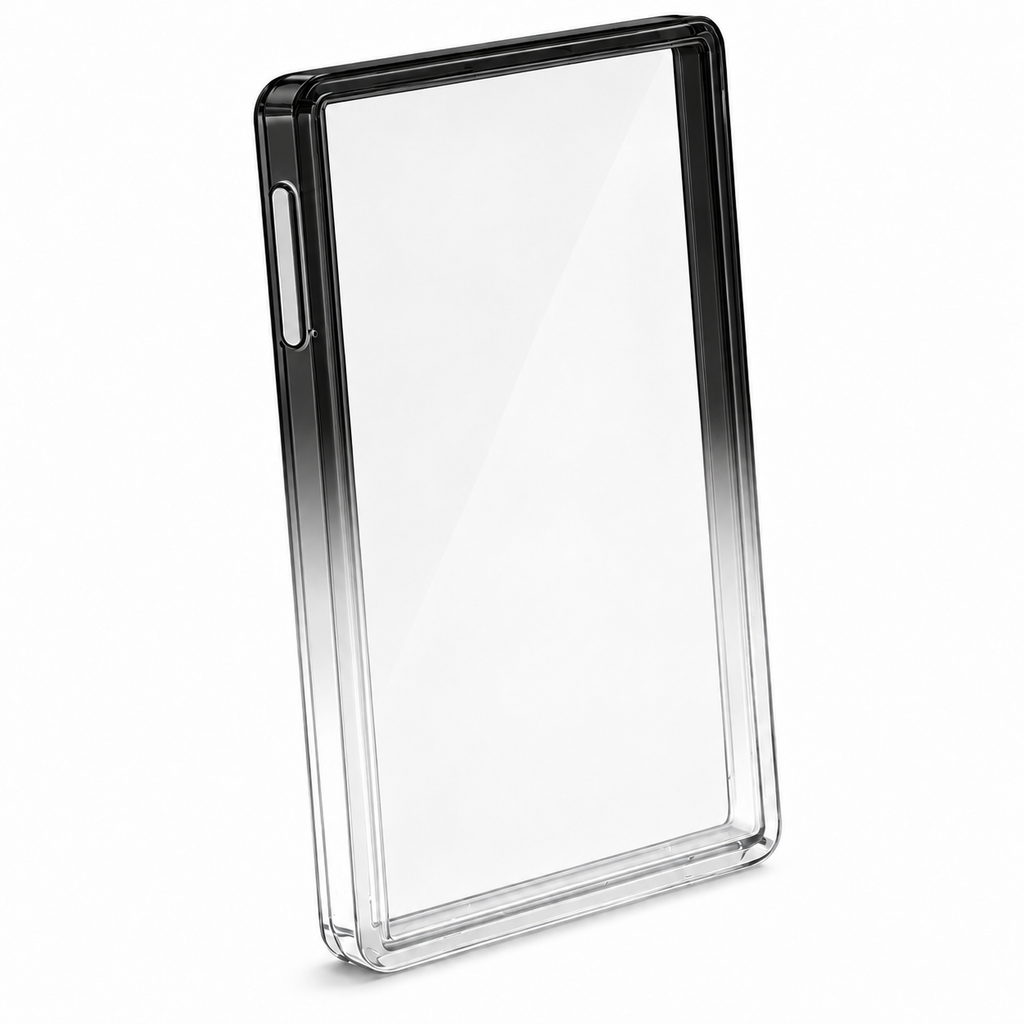 Black to clear gradient PSA slab protector with rigid clear back plate