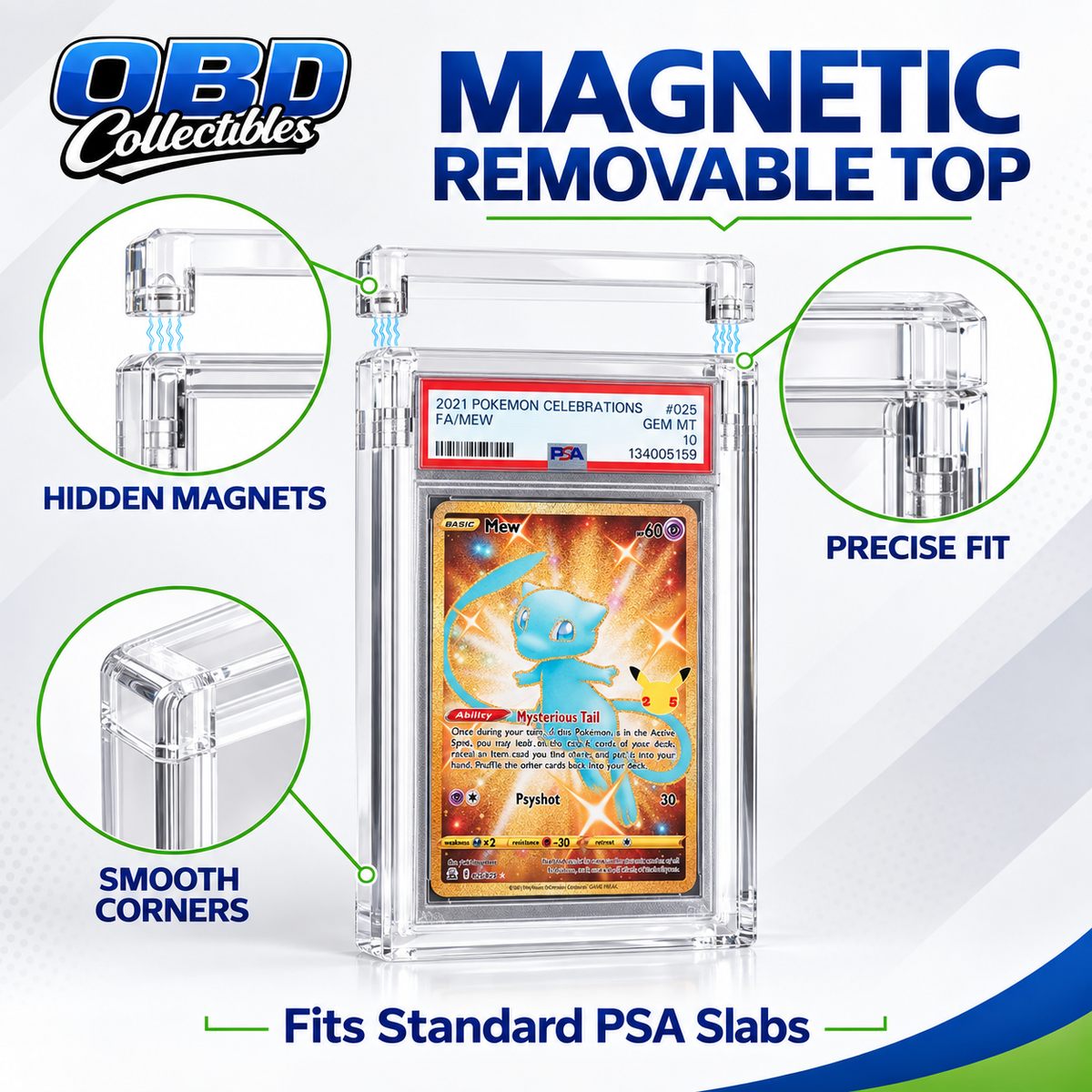 Premium 8mm Acrylic PSA Slab Display Case with Magnetic Top