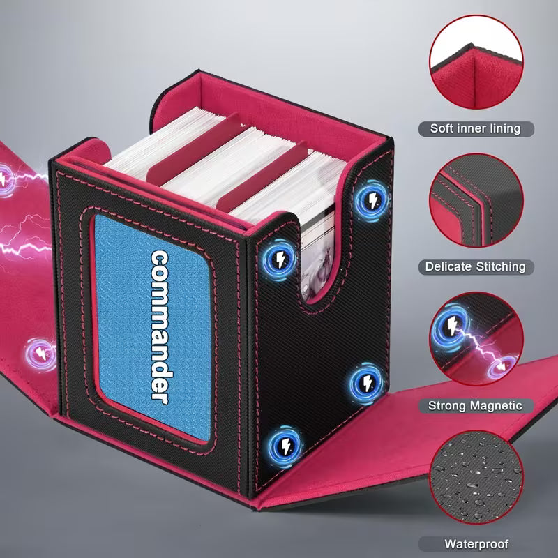 Premium Magnetic Commander Deck Box with Display Window, Toploader & Dividers