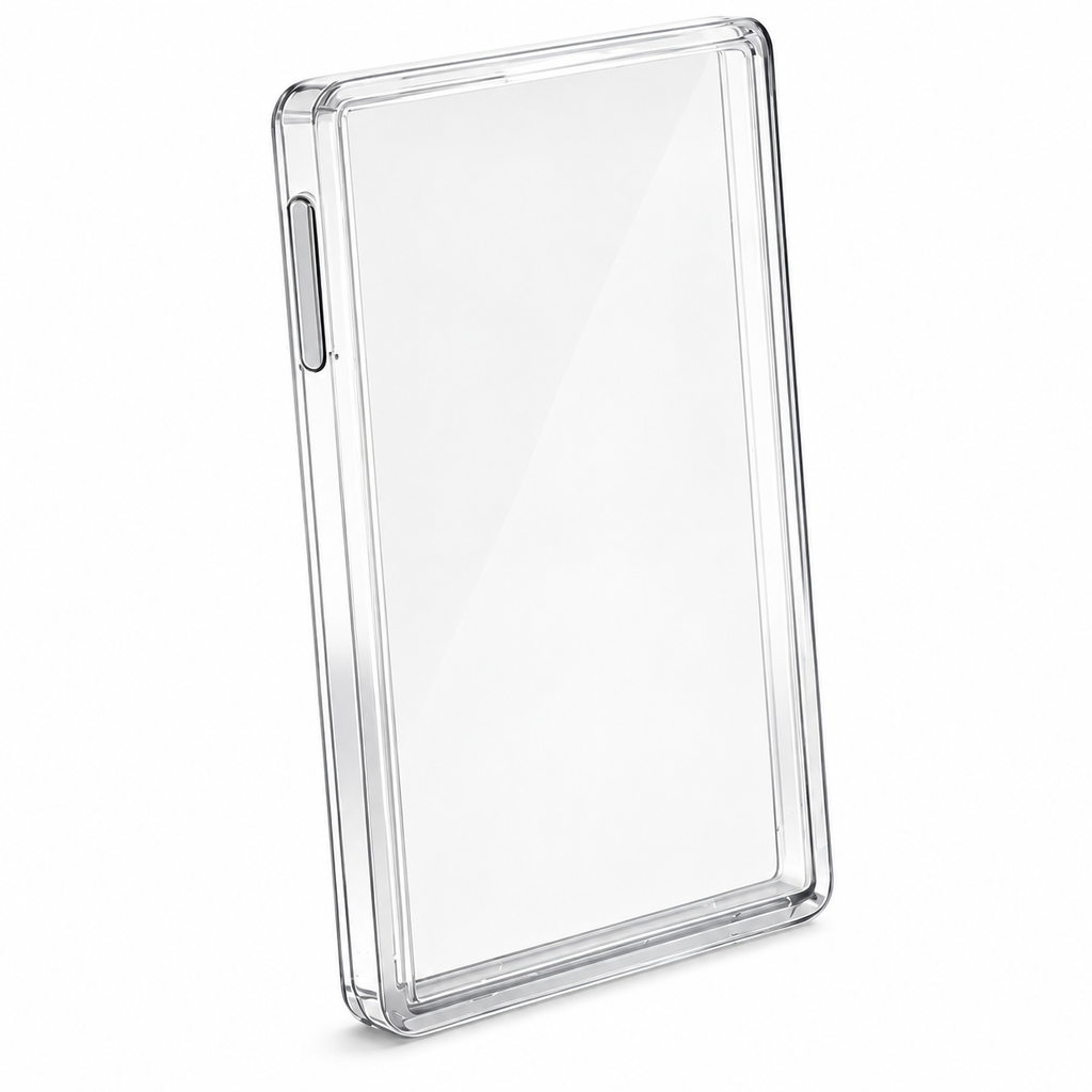Clear PSA slab protector with TPU frame and rigid clear back plate