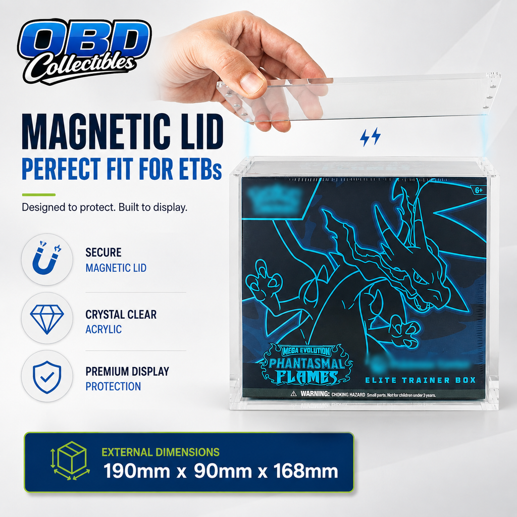 Premium 5mm Acrylic ETB Display Case – Magnetic Pokémon Elite Trainer Box Protector