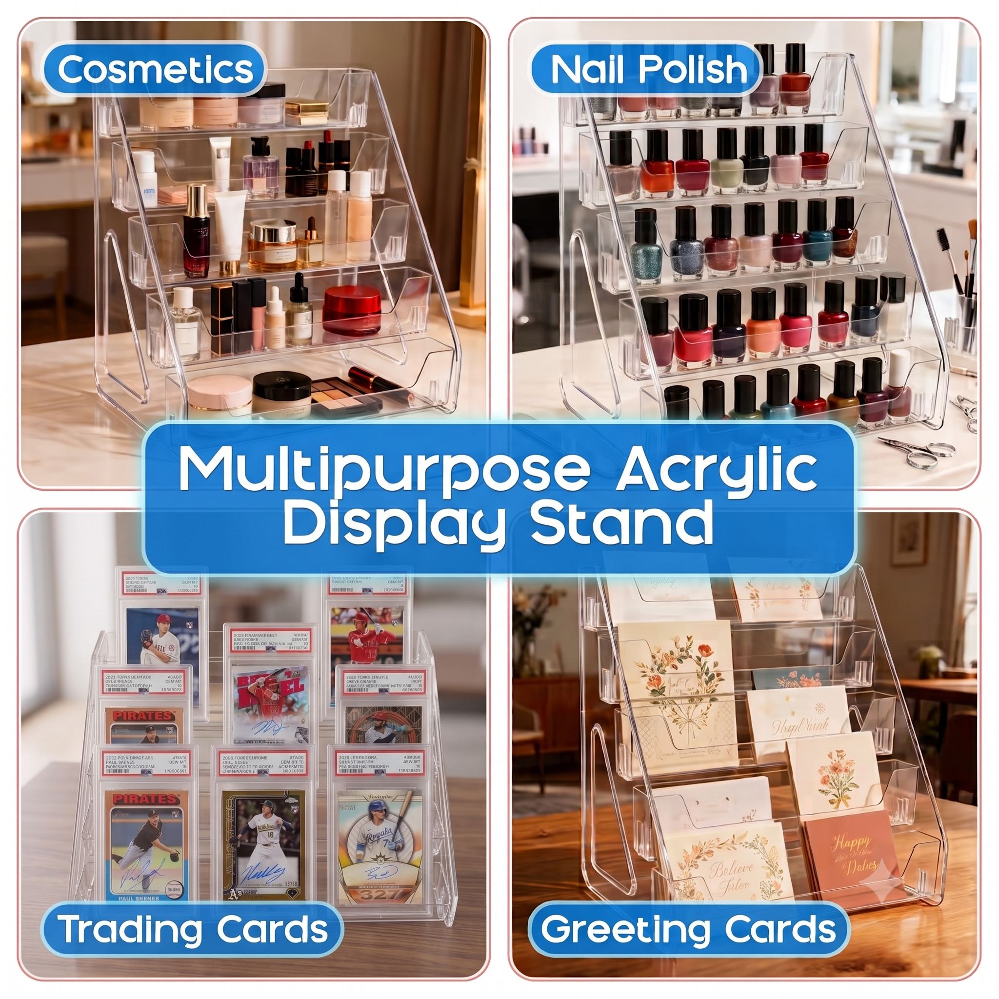 5-Tier Clear Acrylic Trading Card Display Stand for Graded Slabs & Toploaders