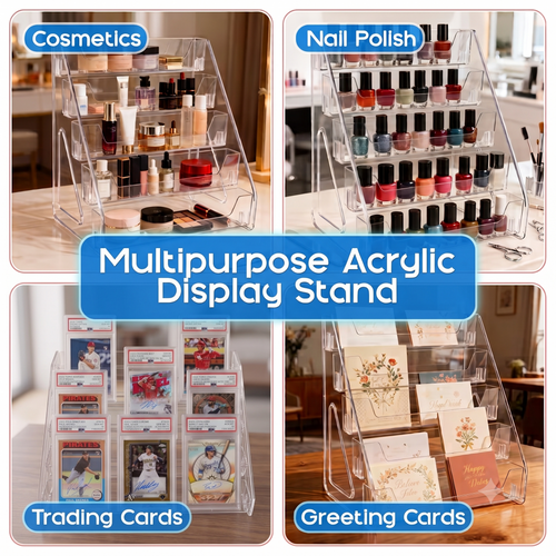 5-Tier Clear Acrylic Trading Card Display Stand for Graded Slabs & Toploaders
