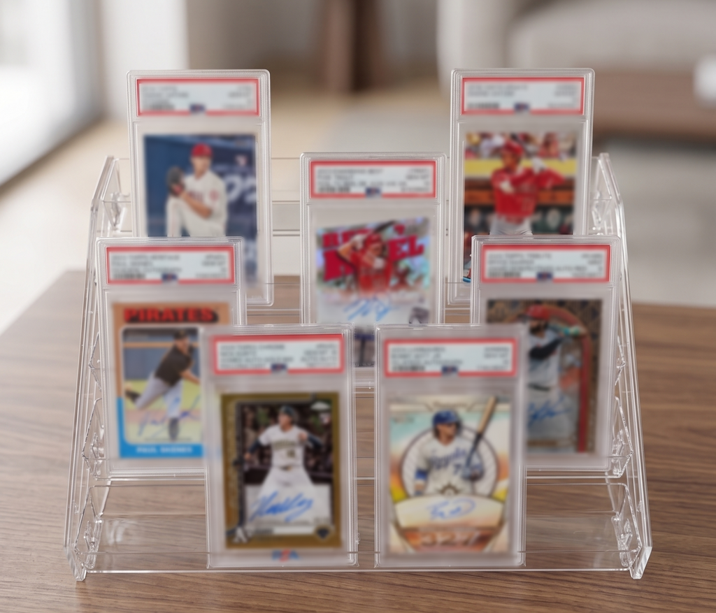 5-Tier Clear Acrylic Trading Card Display Stand for Graded Slabs & Toploaders