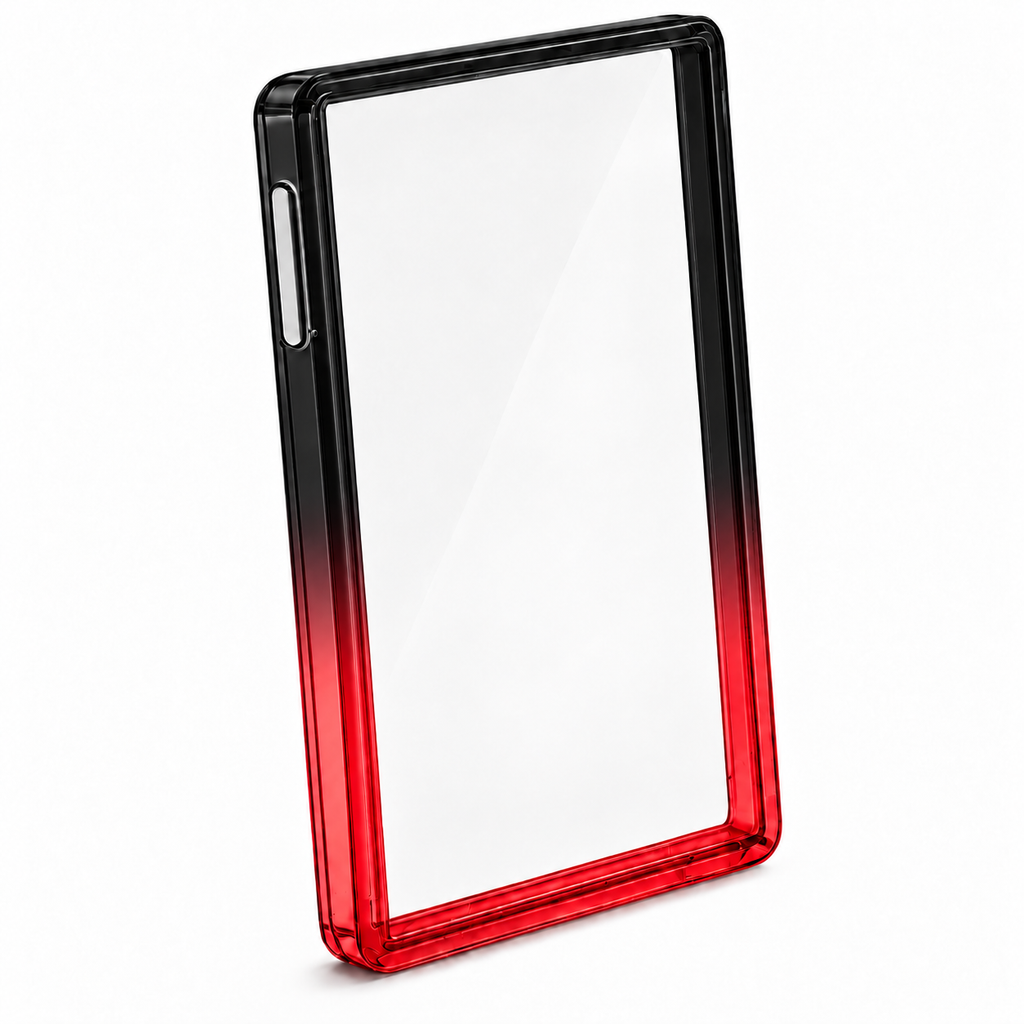 Black to red gradient PSA slab protector with rigid clear back plate