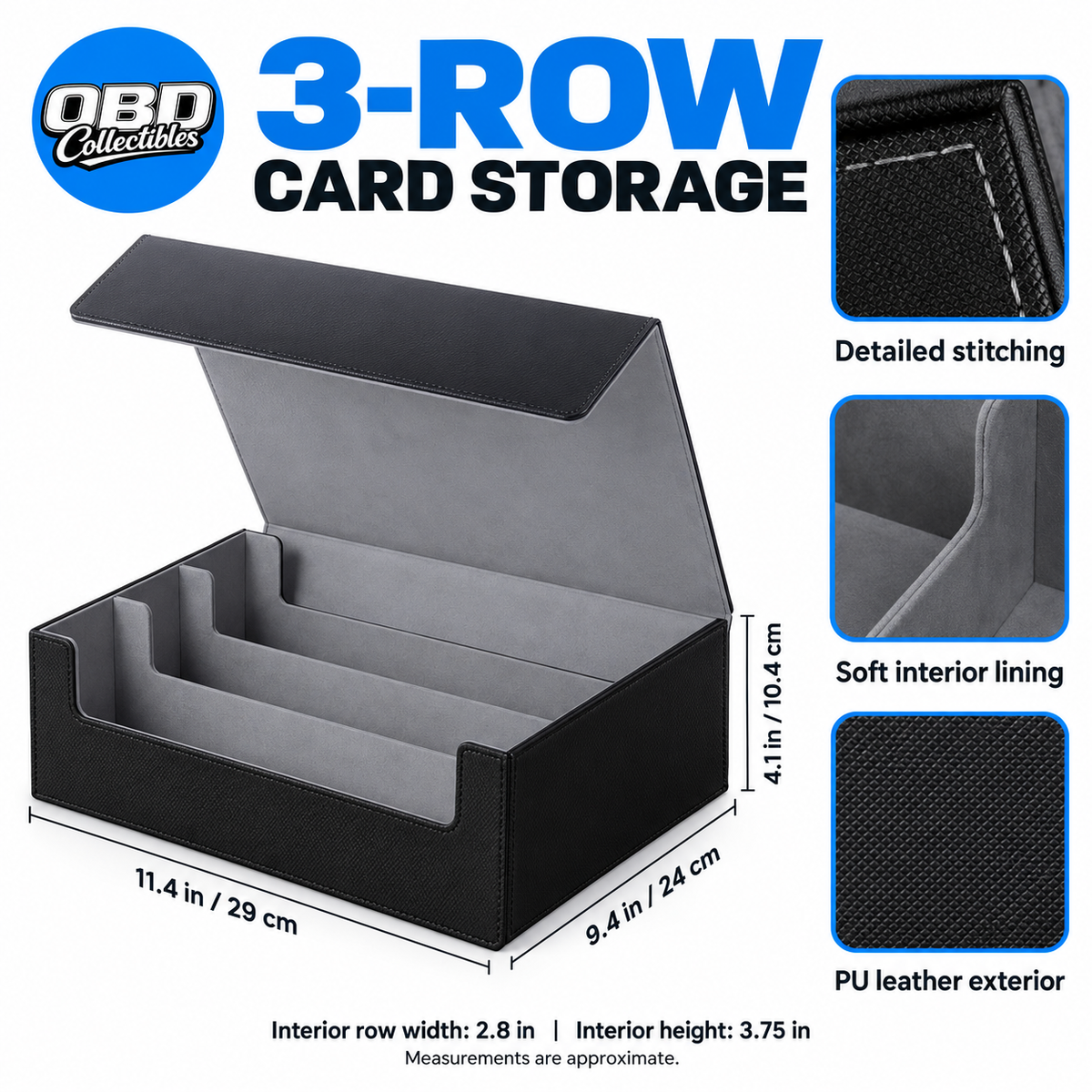 3-Row Magnetic Trading Card Storage Box