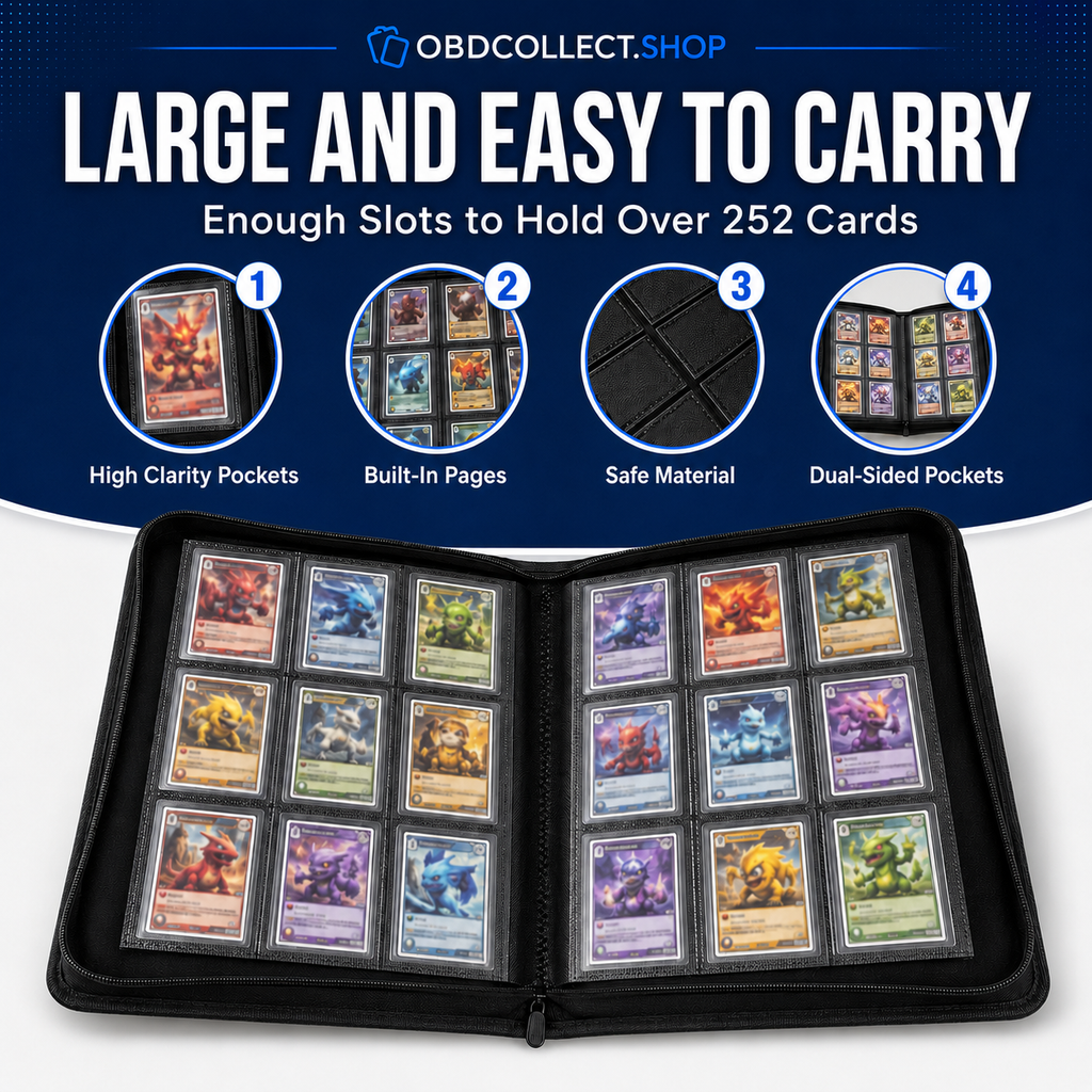 252-Card Toploader Binder with Zipper, 9-Pocket Double-Sided Pages for 3" x 4" Card Holders