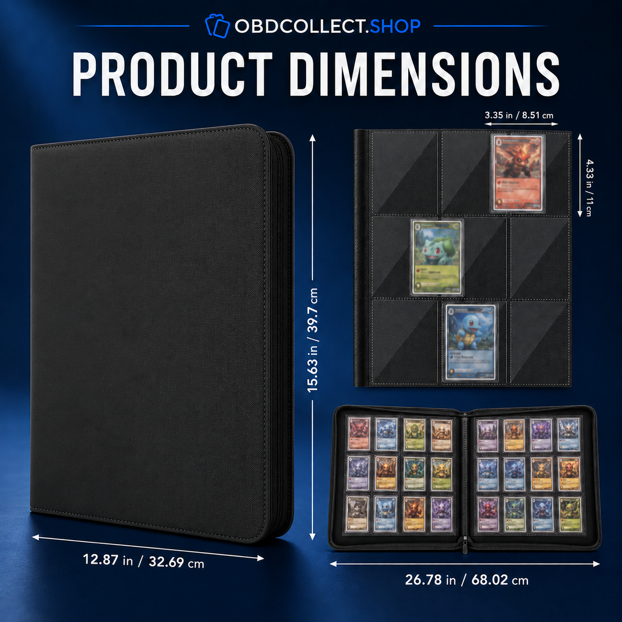 252-Card Toploader Binder with Zipper, 9-Pocket Double-Sided Pages for 3" x 4" Card Holders